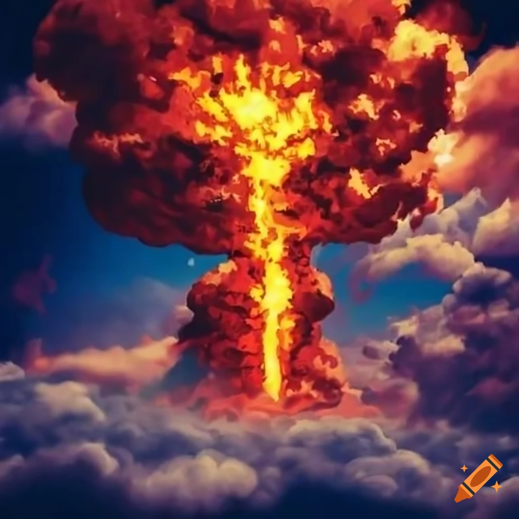 Comic explosion in clouds