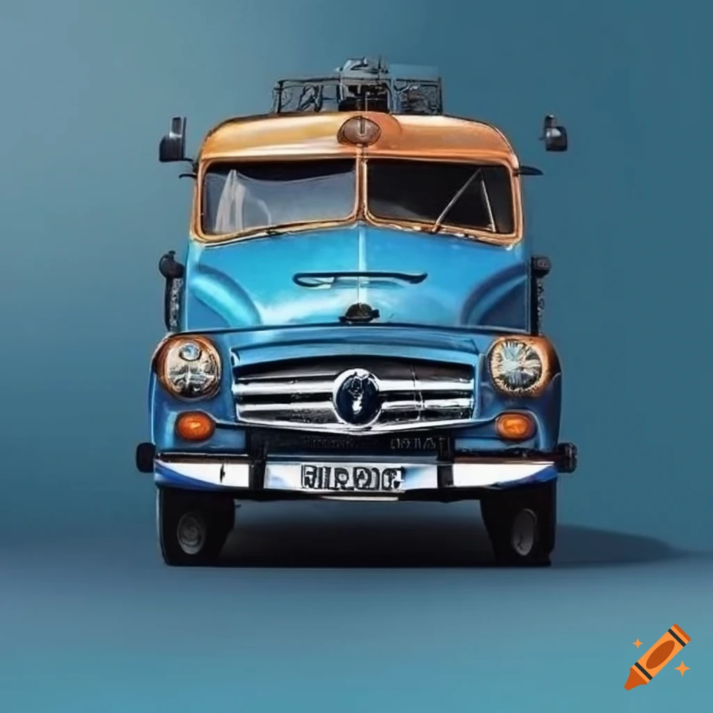 Cover art of a national Brazilian rock band album featuring a vintage blue Mercedes Benz 1113 truck