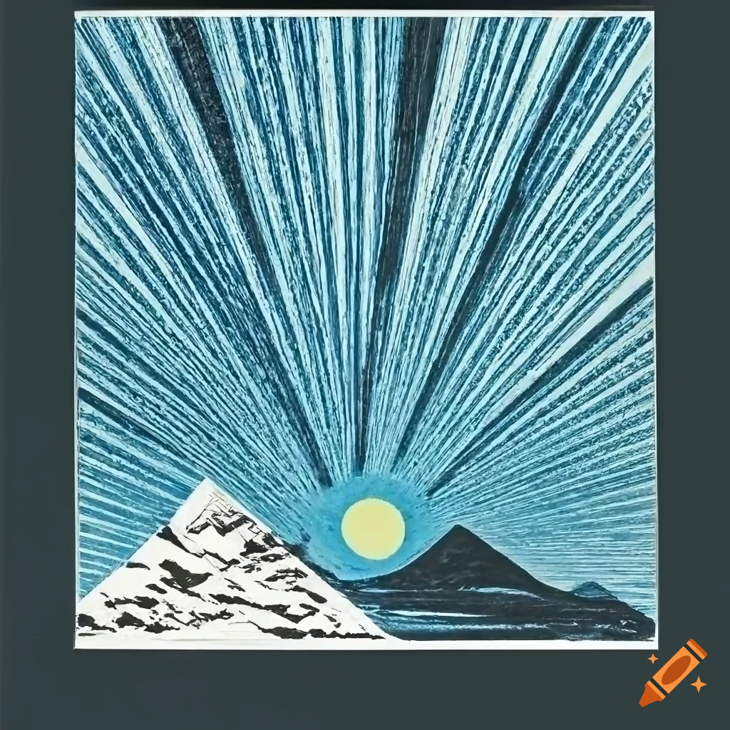 Space shape emerging from mountainside in 1970s science fiction artwork
