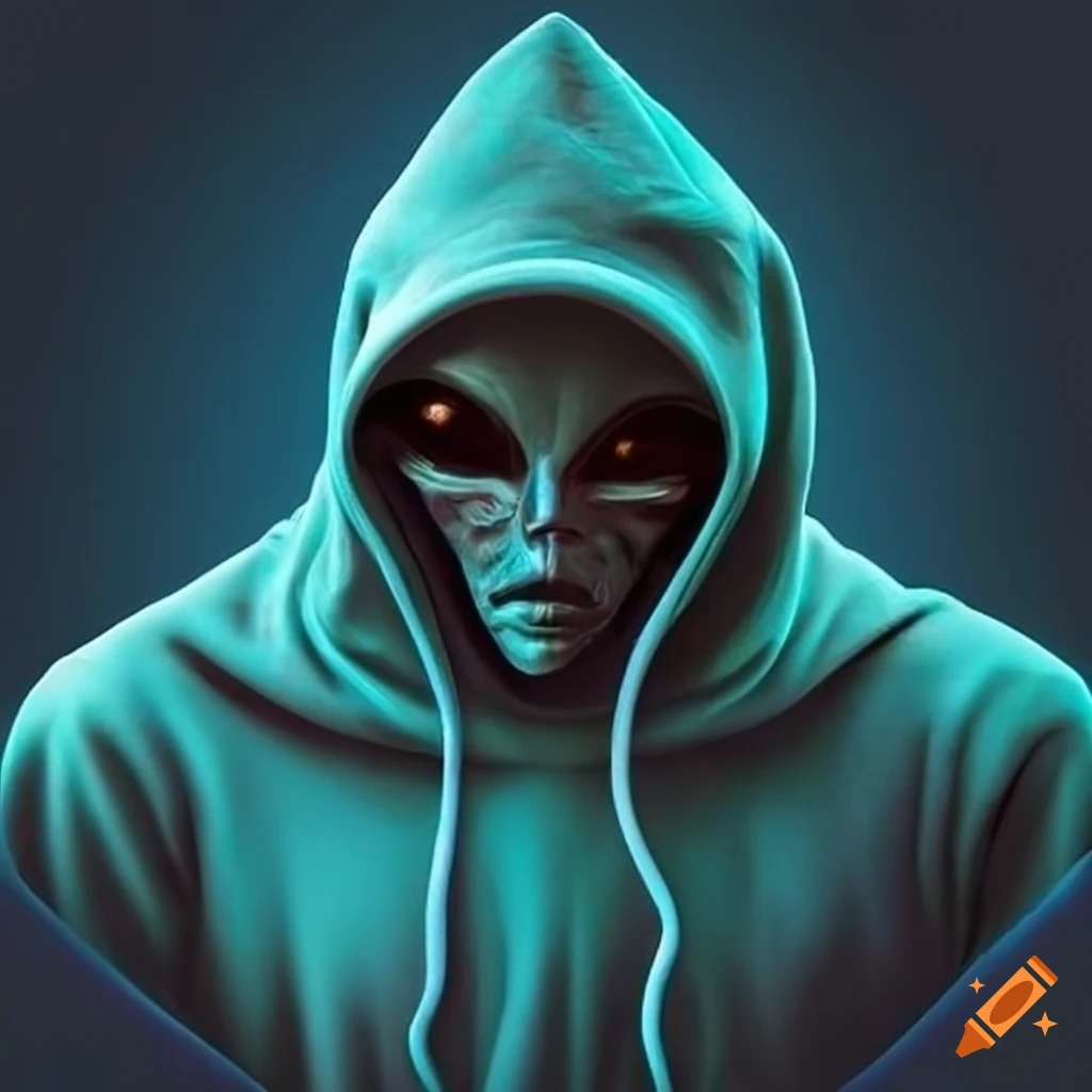 Alien wearing a hoodie on Craiyon