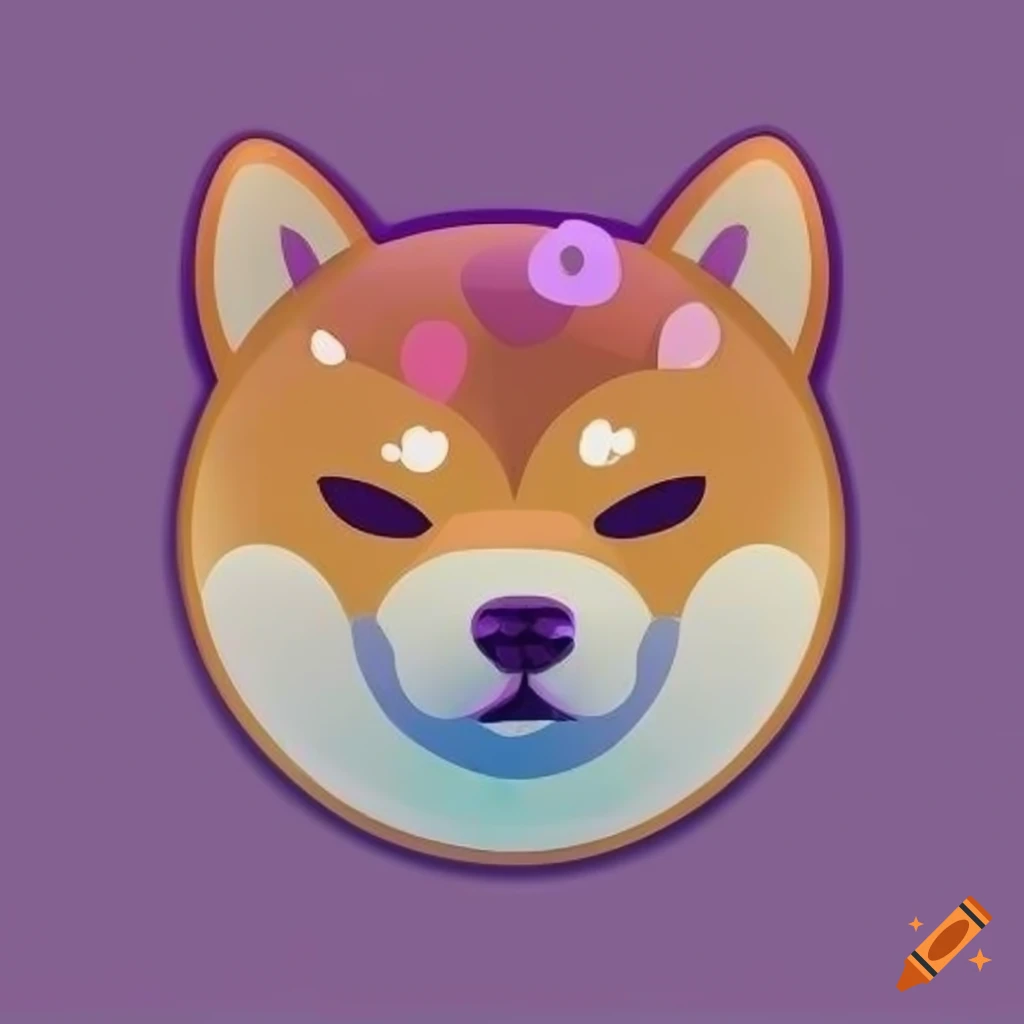 Whimsical Shiba Inu logo in purple and blue shades for a crypto coin