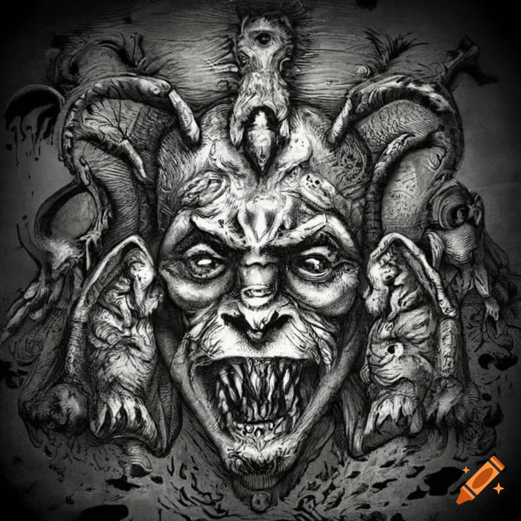 Baroque etchings for a mythological mystical book in a dark and mysterious style