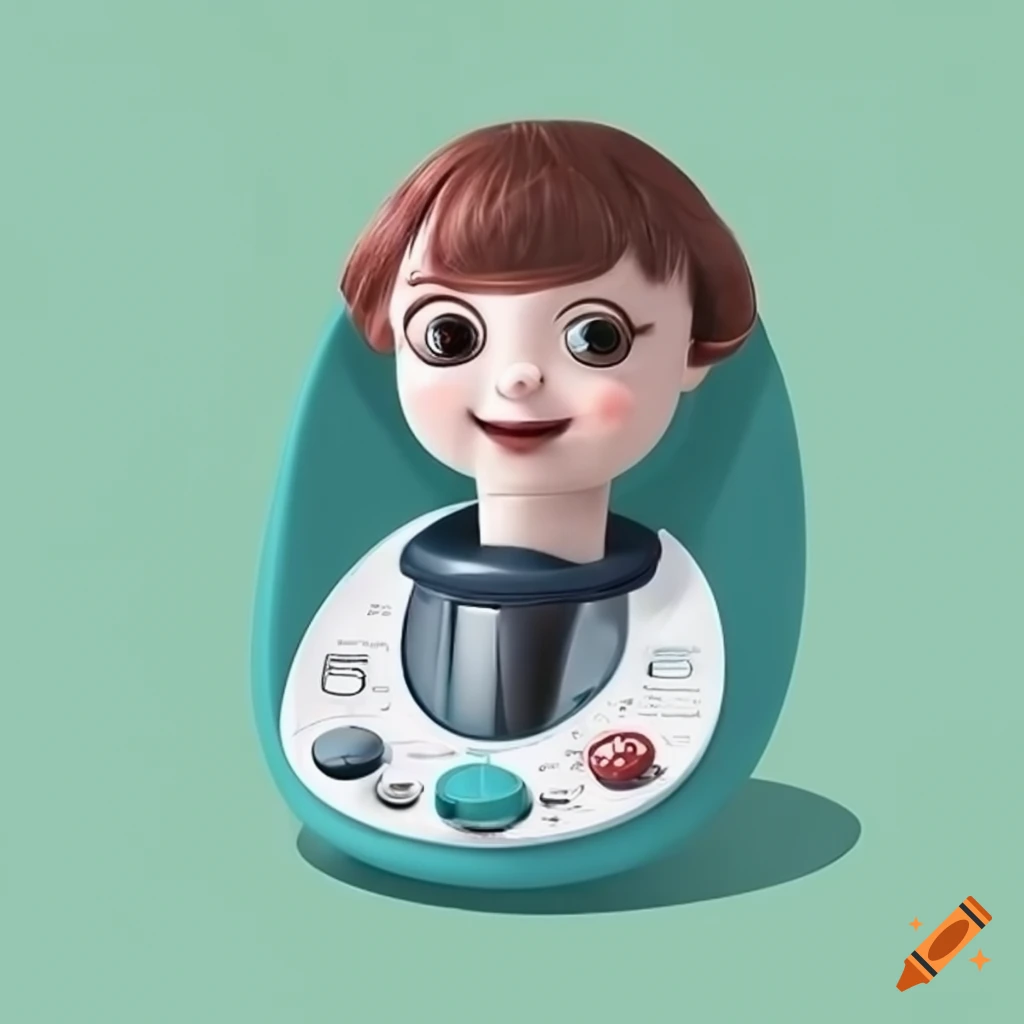 Thermomix TM6 mixer with a small baby in an animated style