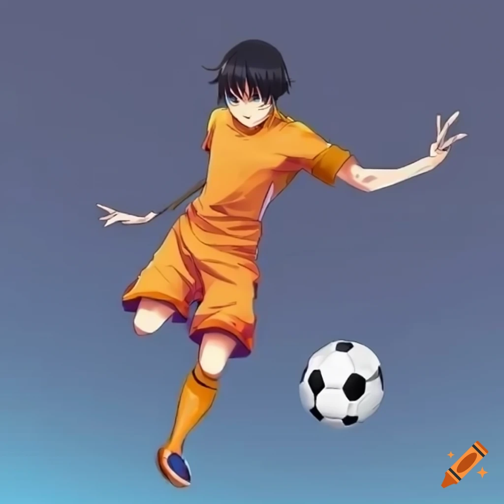 Anime character in orange soccer uniform with number 7 on Craiyon