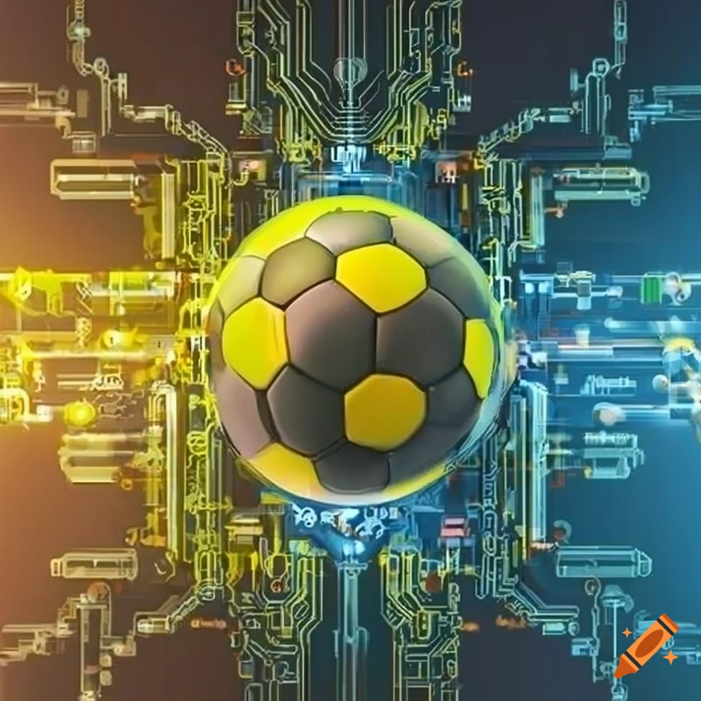 Abstract illustration of yellow soccer ball with electrical circuits on