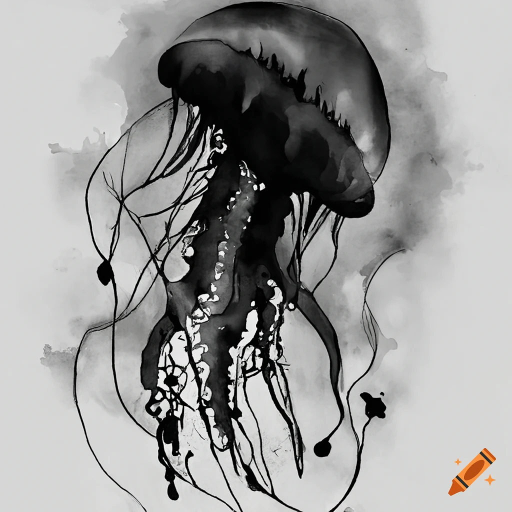 Dark abstract watercolor of a jellyfish