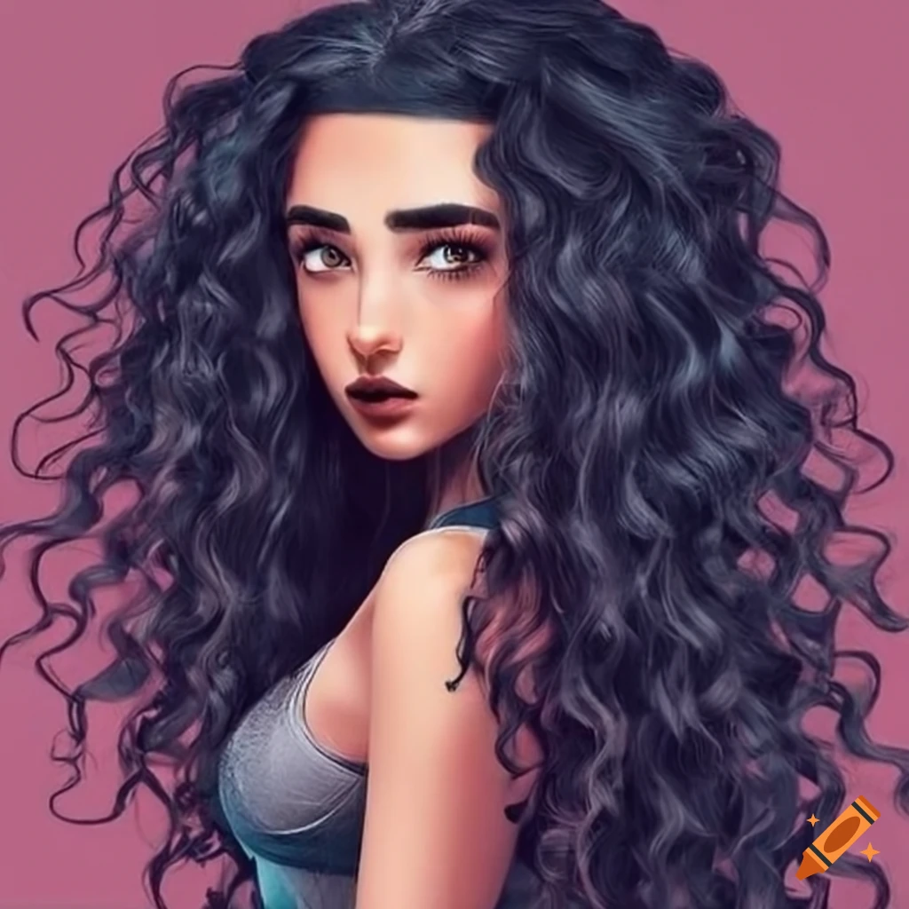 Woman with long curly dark hair on Craiyon