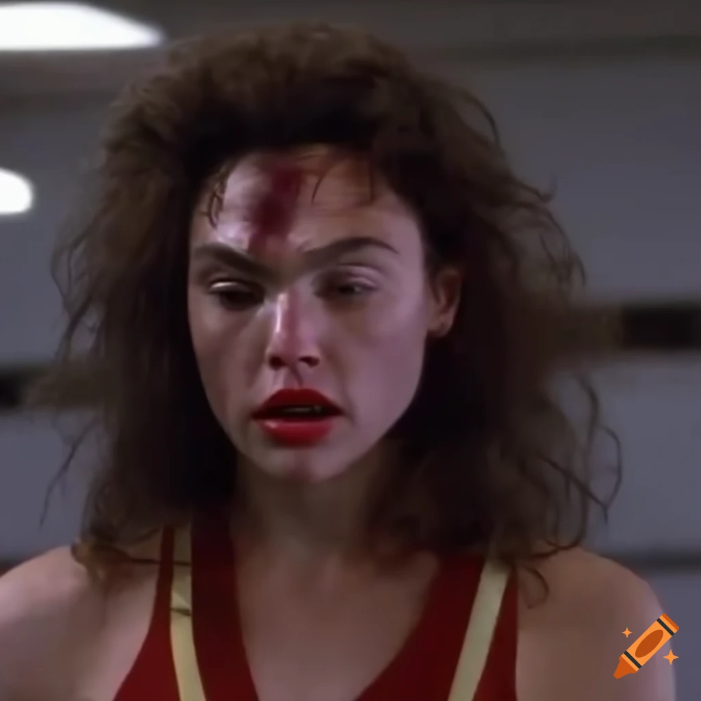 Martial arts movie scene with a weary female fighter on Craiyon