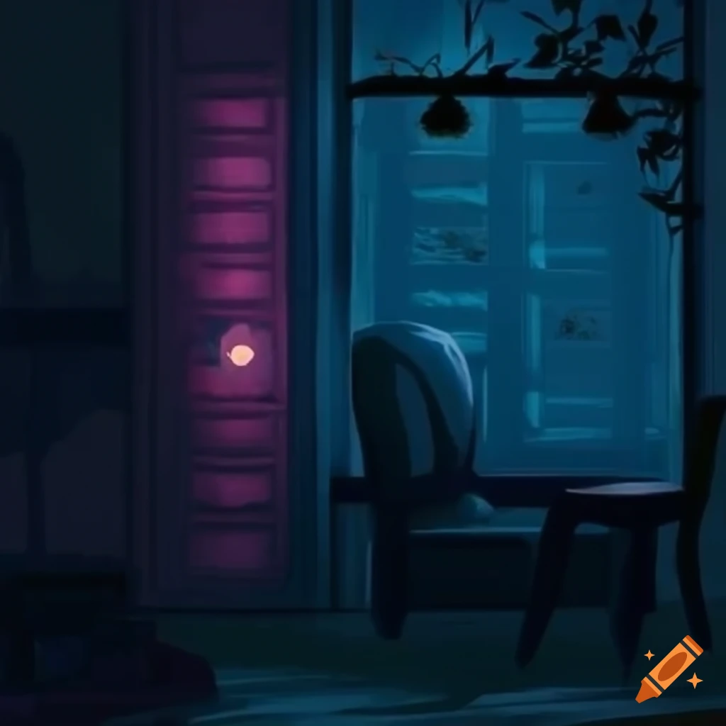 Dark and cozy lofi room at midnight on Craiyon