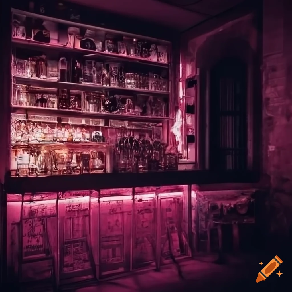 Futuristic apothecary bar counter