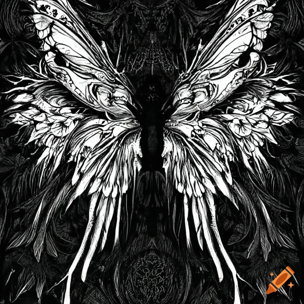 Geometric patterns dark fairy wings tattoo design