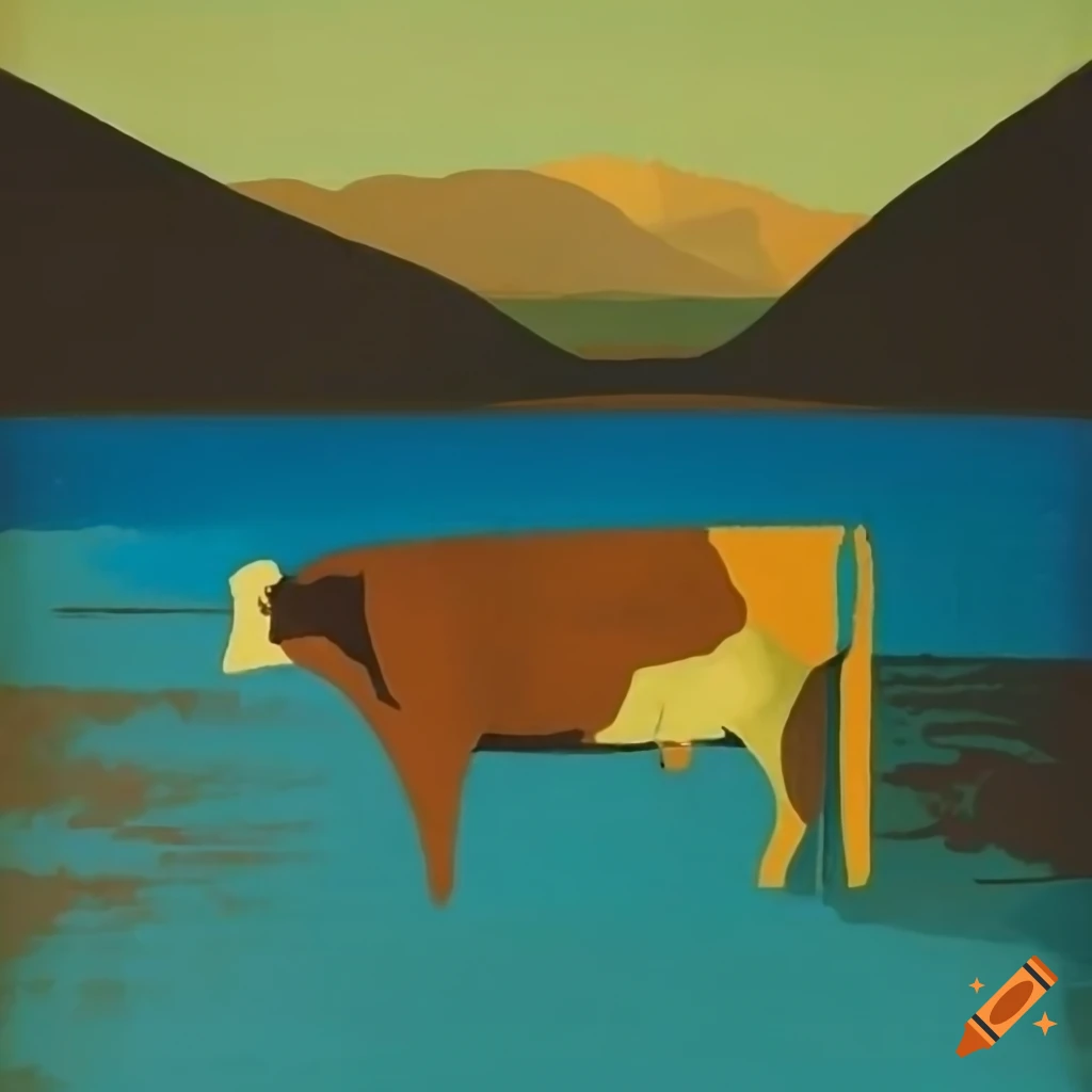 1930s tourism poster titled 'The Blue Wonder' with cubist shapes and blue lake in a valley