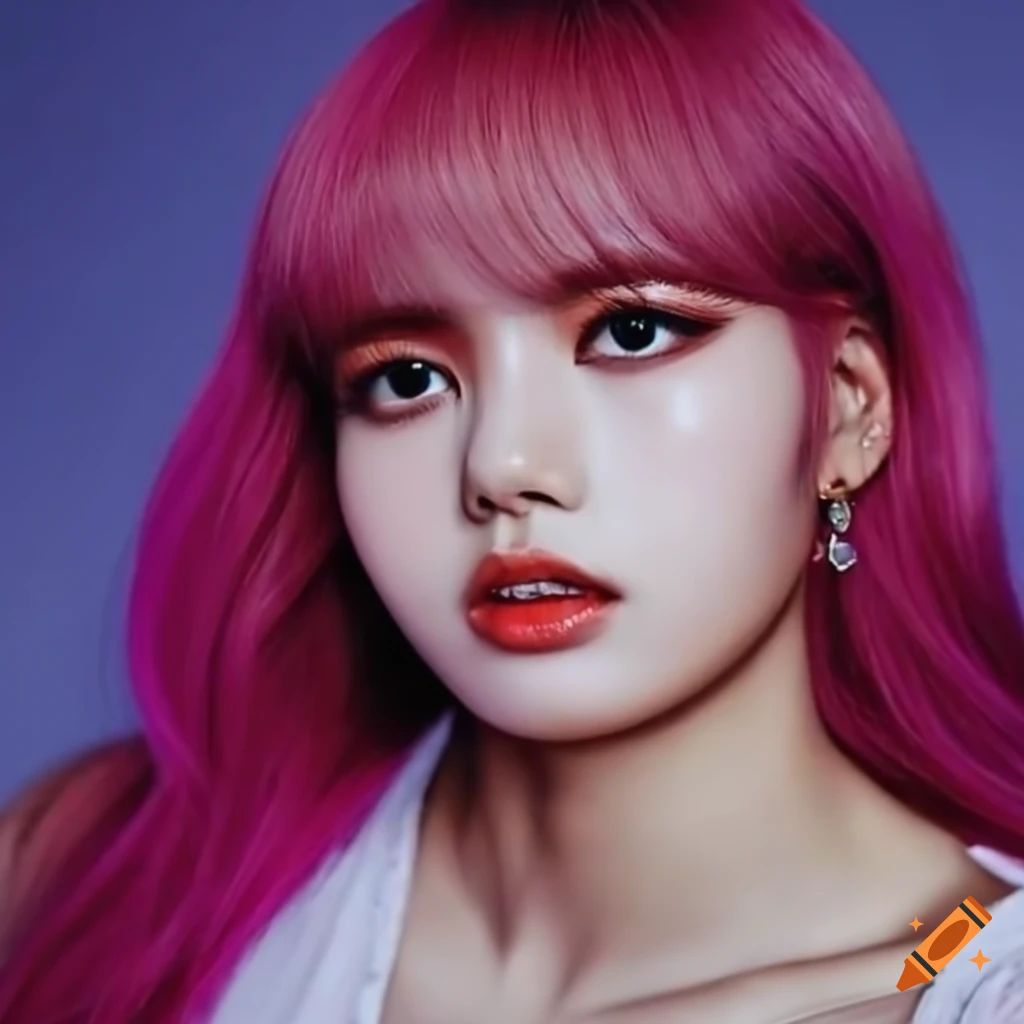 there is a woman with a long blond hair and a pink dress, lalisa manobal,  white hime cut hairstyle, long white hair and bangs, lalisa manoban of  blackpink - SeaArt AI