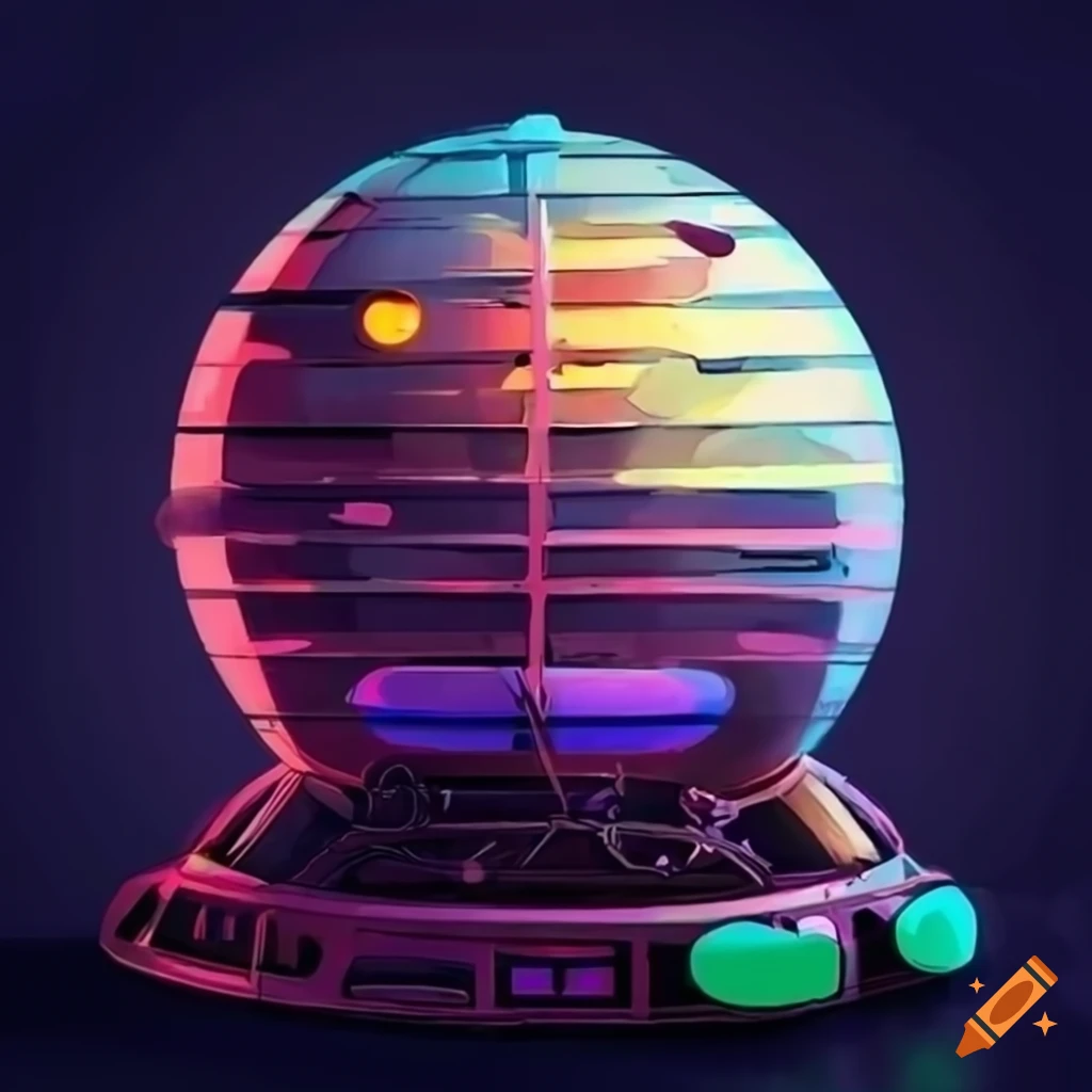 Retro-futuristic technical drawing of a factory pod