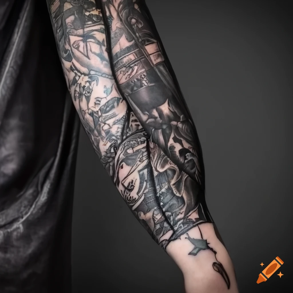 Tattoo black sleeve with vein and bramble design on Craiyon
