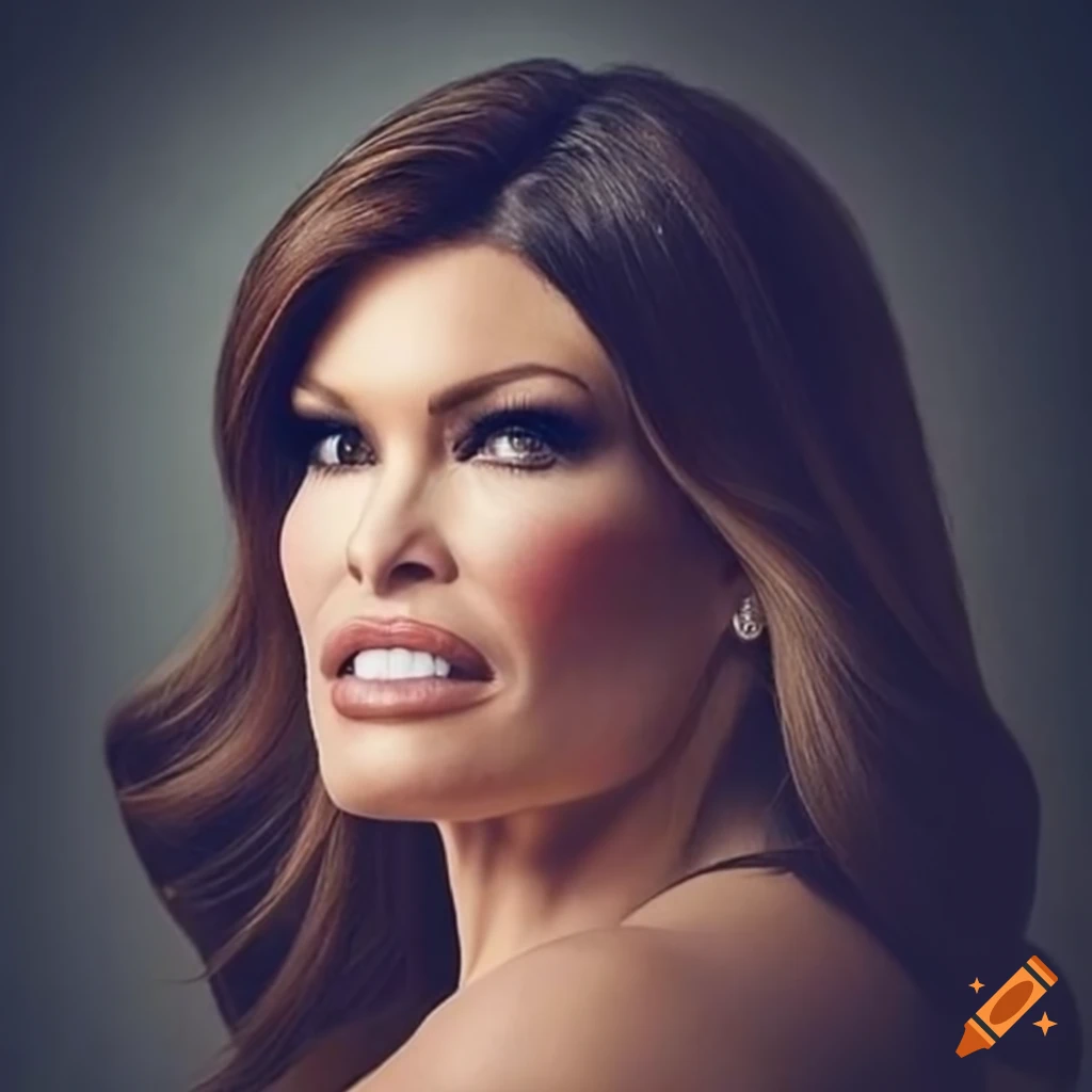 Portrait of journalist Kimberly Guilfoyle with elegant hairstyle and sharp features