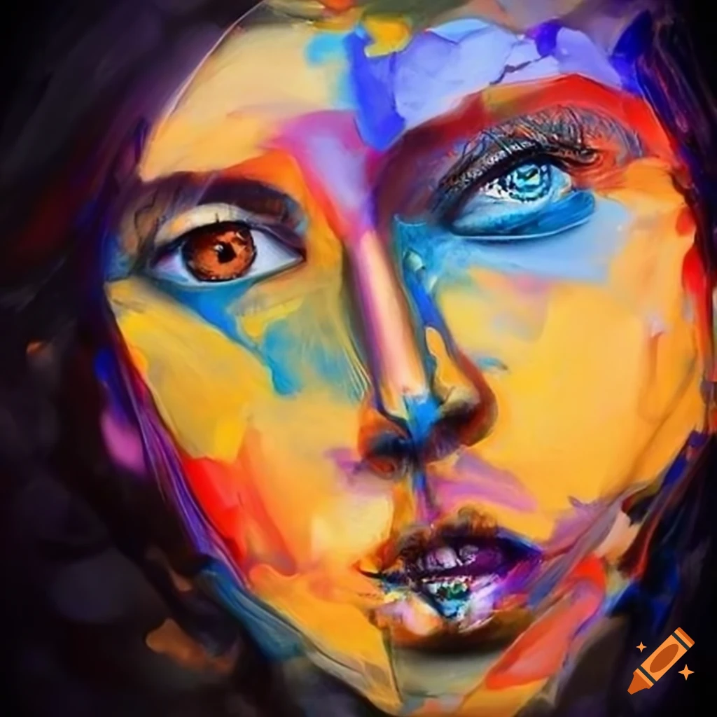 Abstract painting of a human face on Craiyon