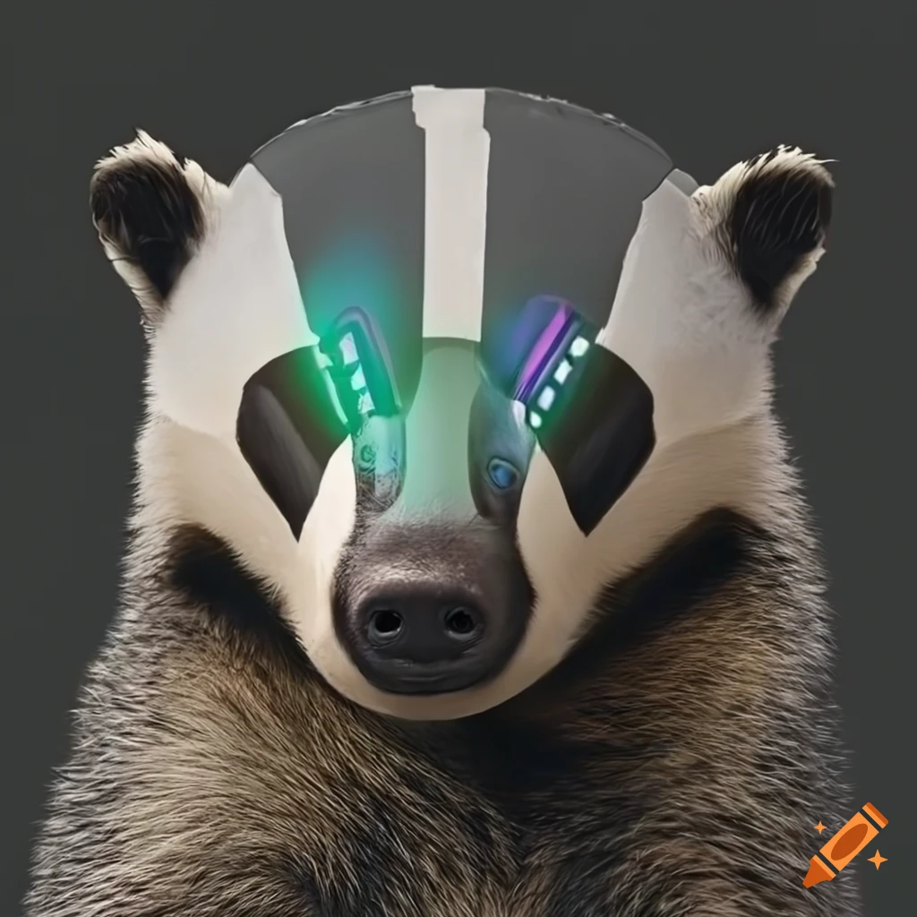 Eurasian badger with a cyborg eyepiece