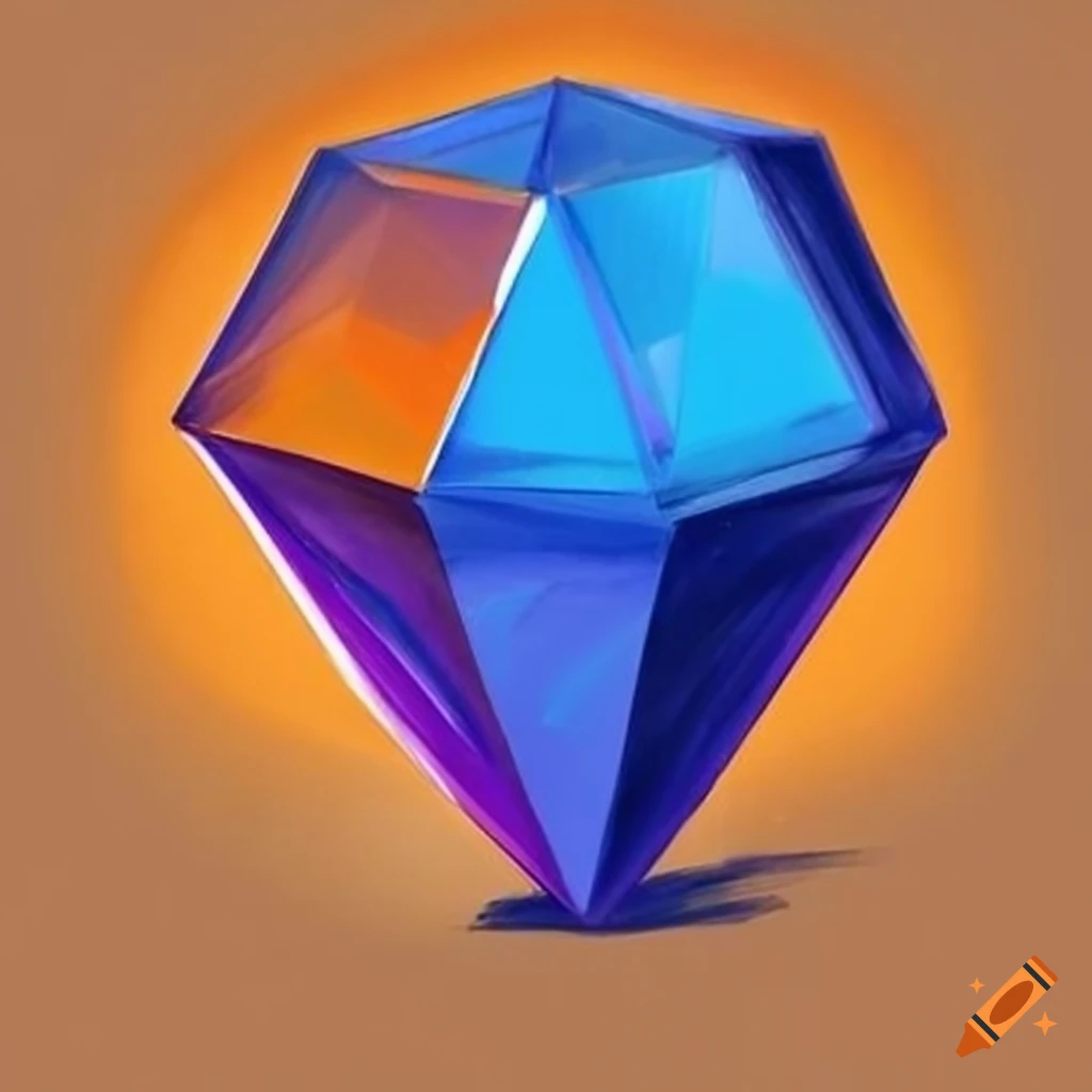 Blue and orange translucent crystal hexagonal prism with vibrant colors