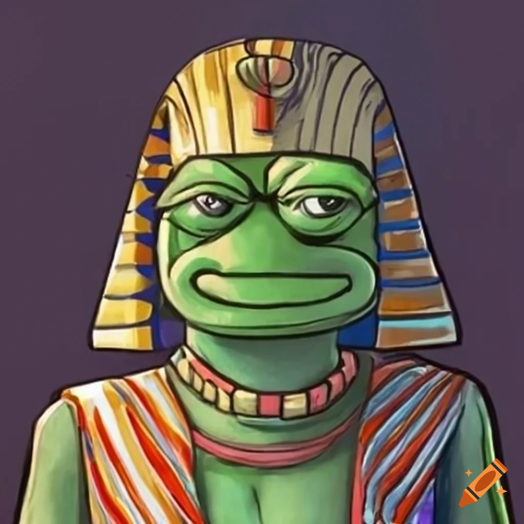 Pepe the Frog wearing a pharaoh's headdress and collar