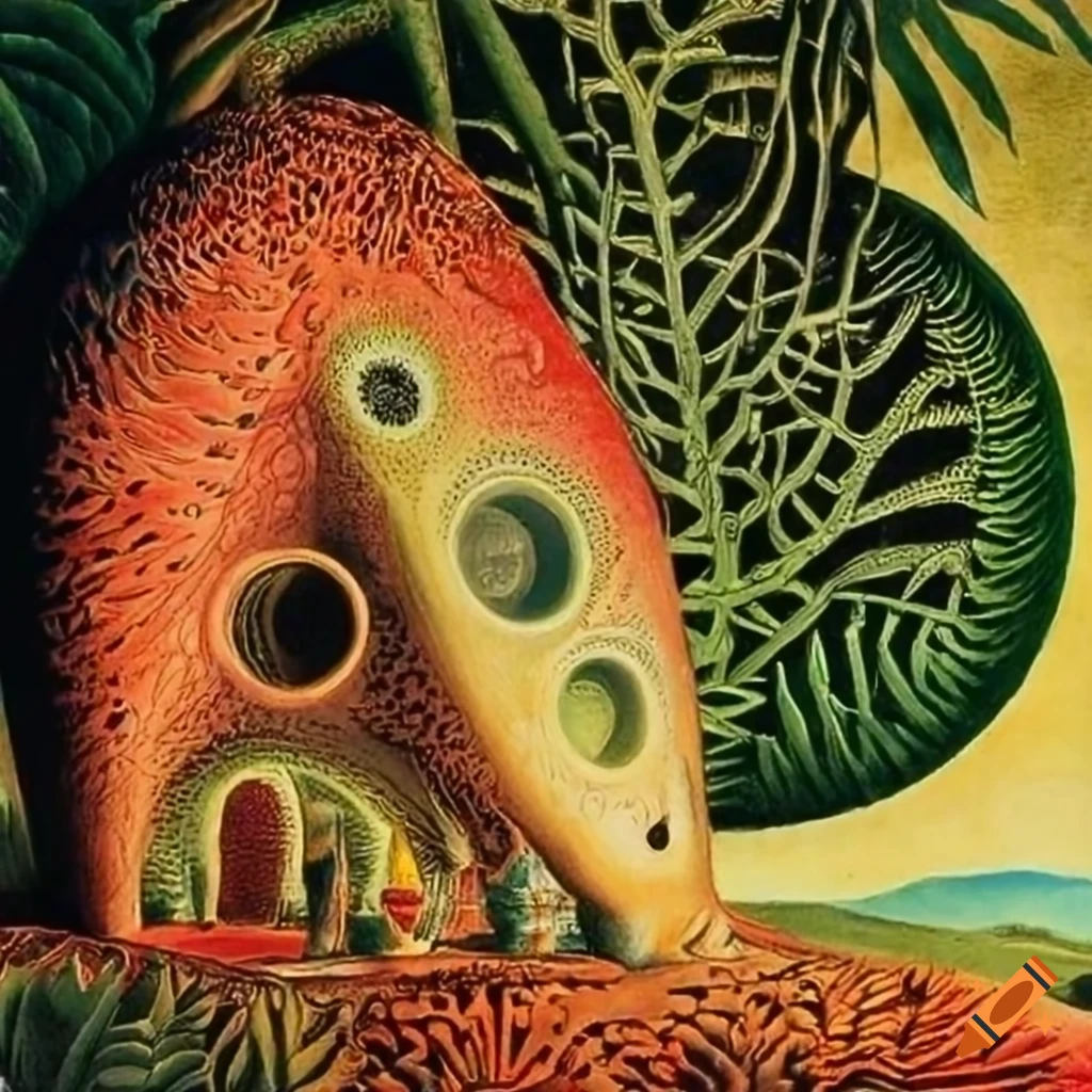 Organic machine art in a futuristic sci-fi setting inspired by various artists