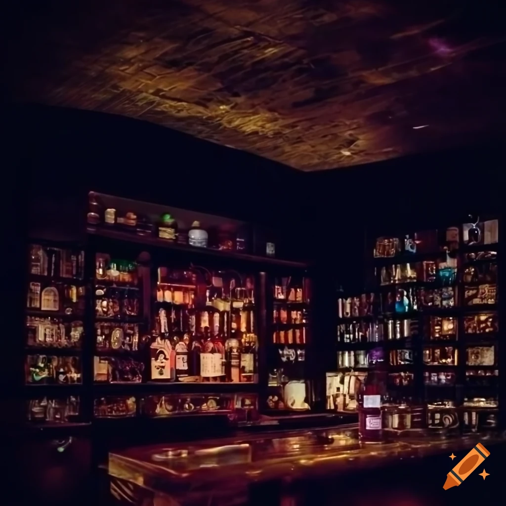 Futuristic apothecary bar counter