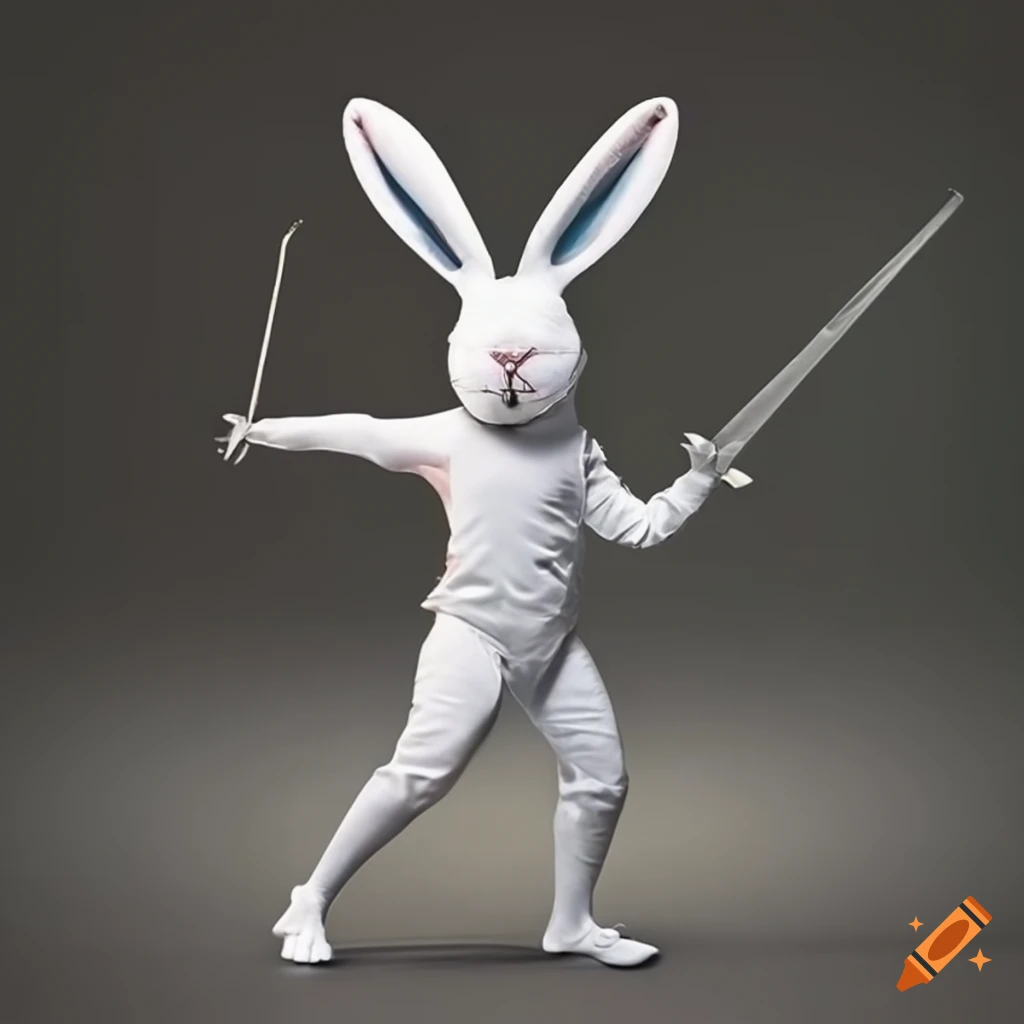 Foil epee sport fencing with an Easter bunny