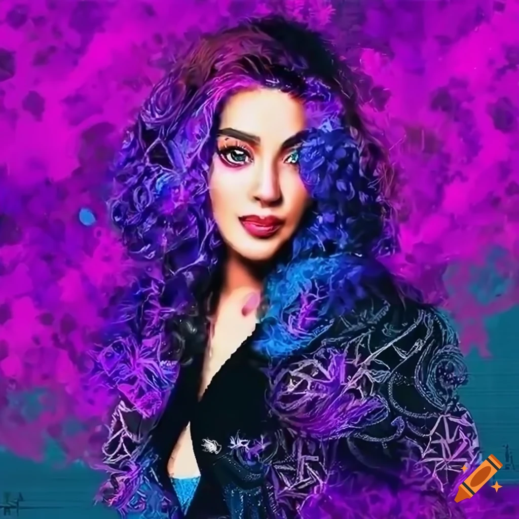 Digital painting of confident streamer Narain with allure and vibrant attire