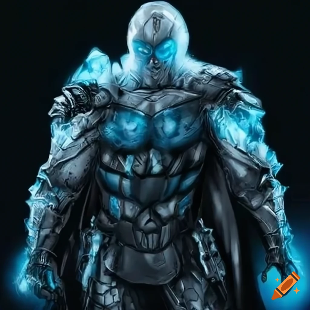 Superhero with ice powers in armored suit on Craiyon