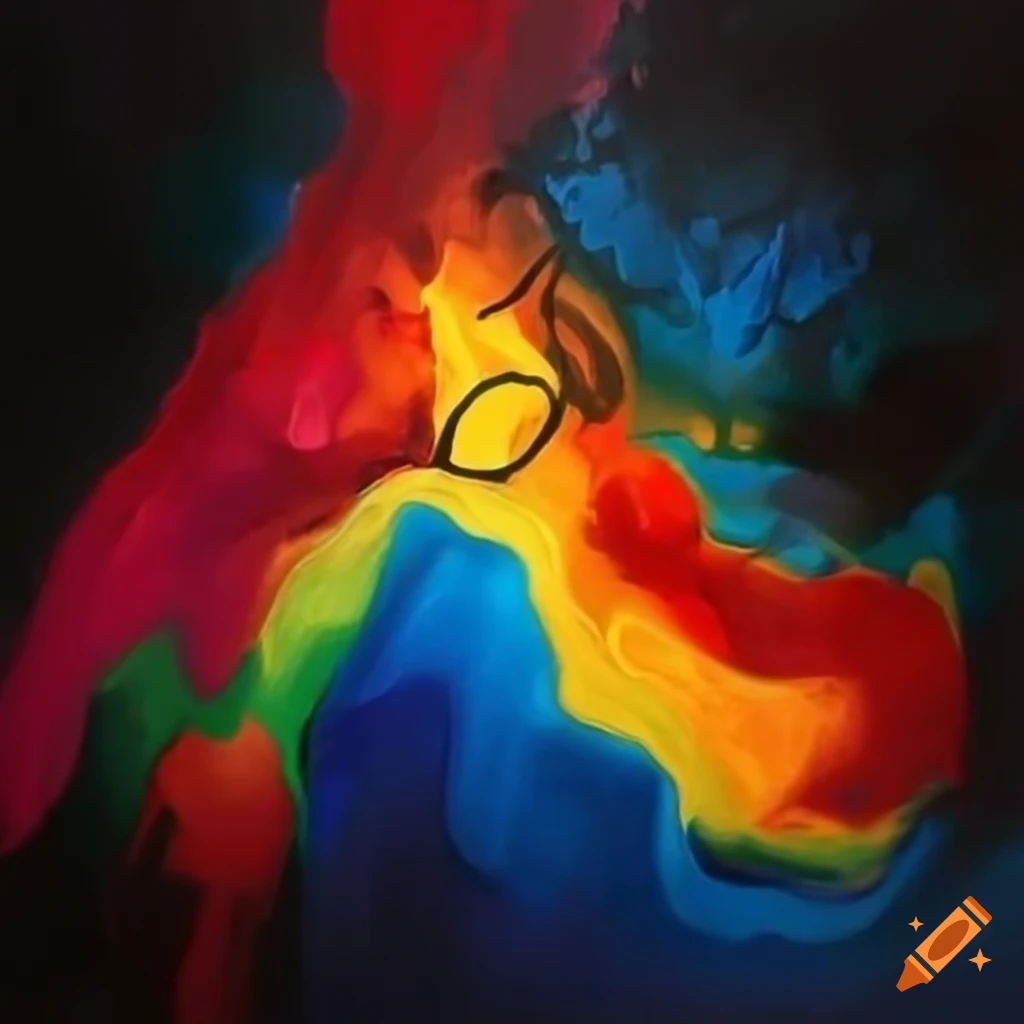 Abstract painting symbolizing love and animal communication in aboriginal and torres strait islander flag colors