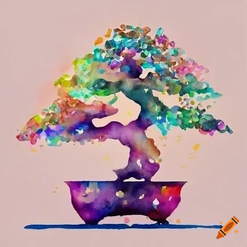 Logo of bonsai tree with sparkling crystals