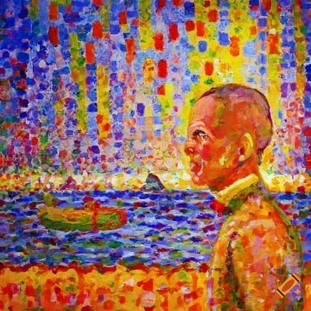 Johnny Carson painting in the style of Seurat