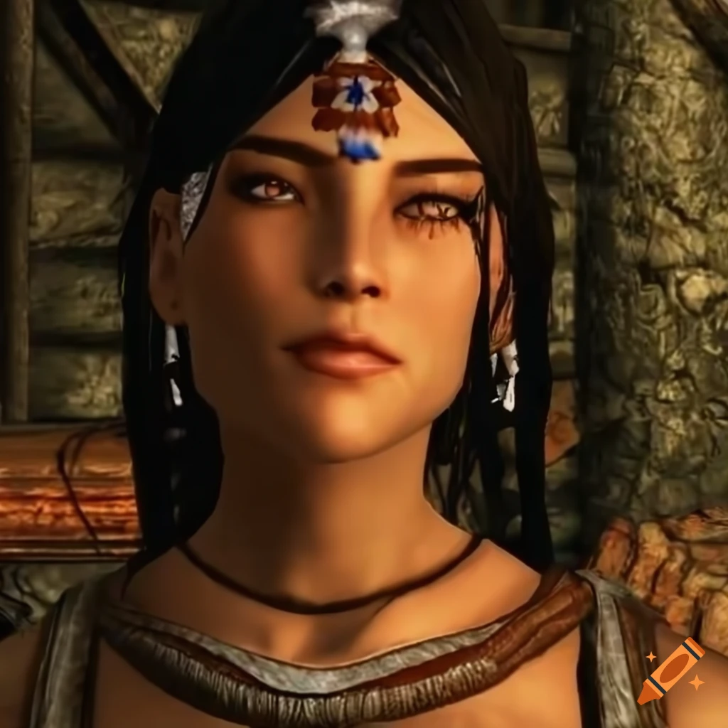 Native American girl character in Skyrim game