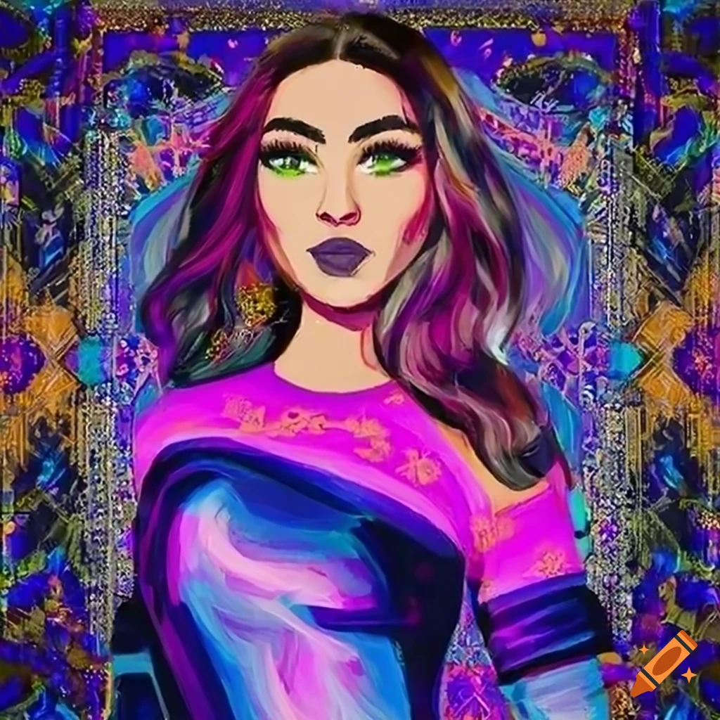 Digital painting of confident streamer Narain with allure and vibrant attire