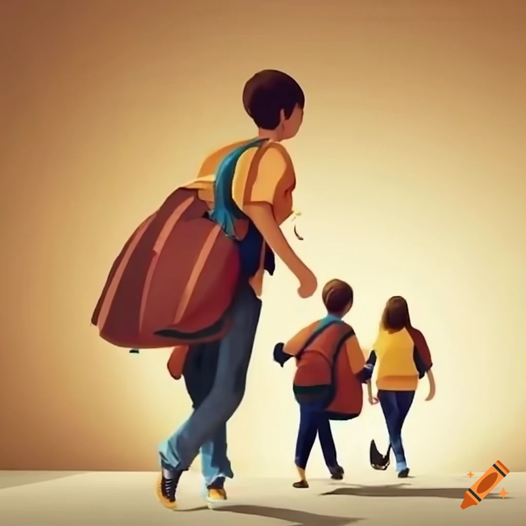 School students running out from a school