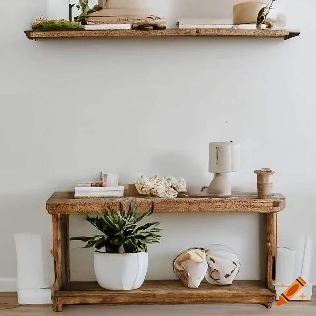 Console table with a coastal farmhouse cottagecore design made of pine wood