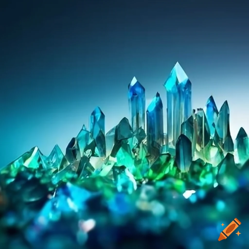 City made of blue and green gem crystals