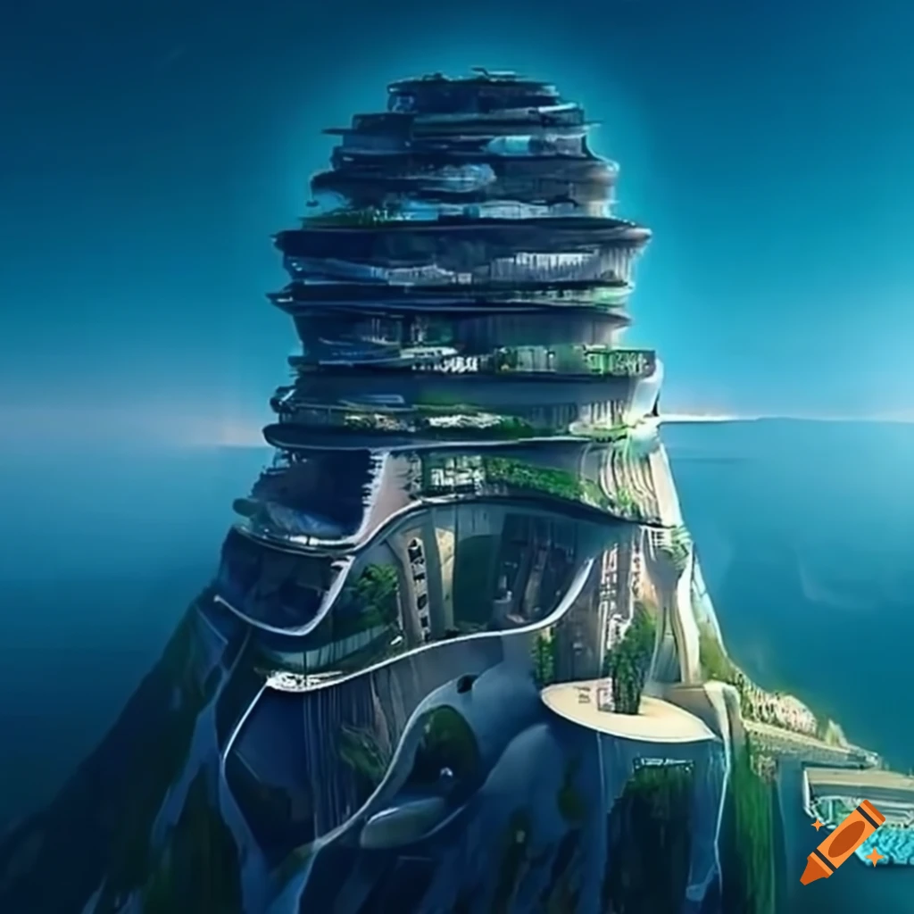 Futuristic city built on a mountain top on Craiyon