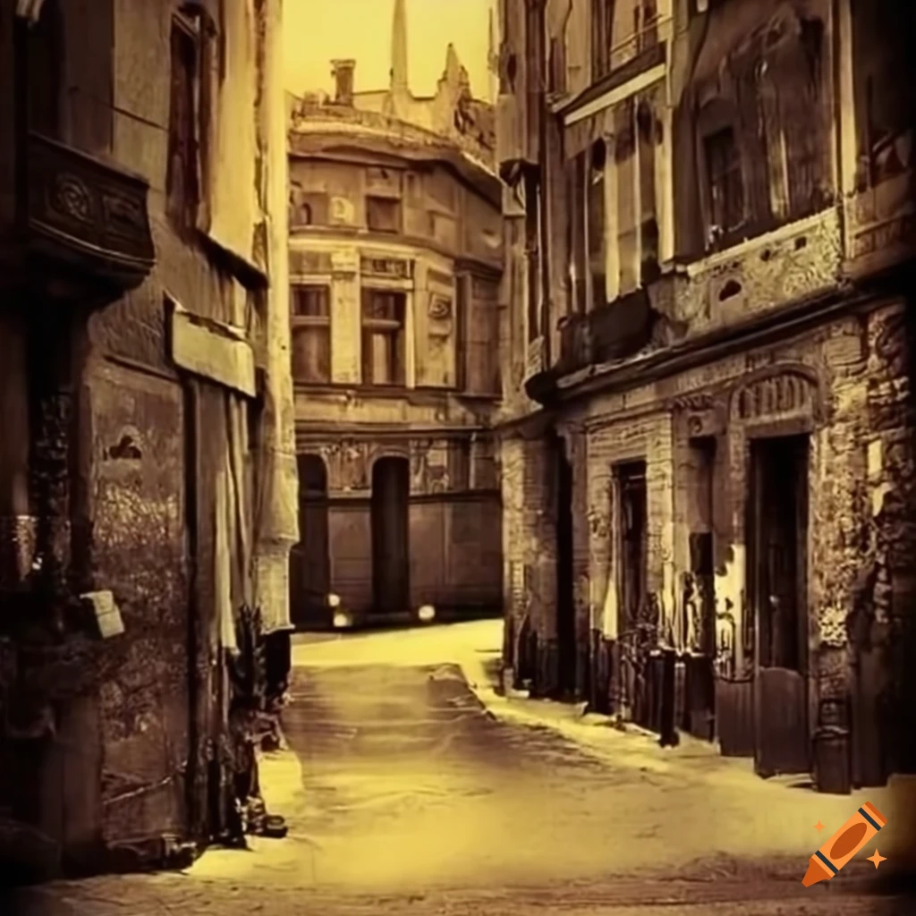 Street vendor in the middle, old sepia photograph
