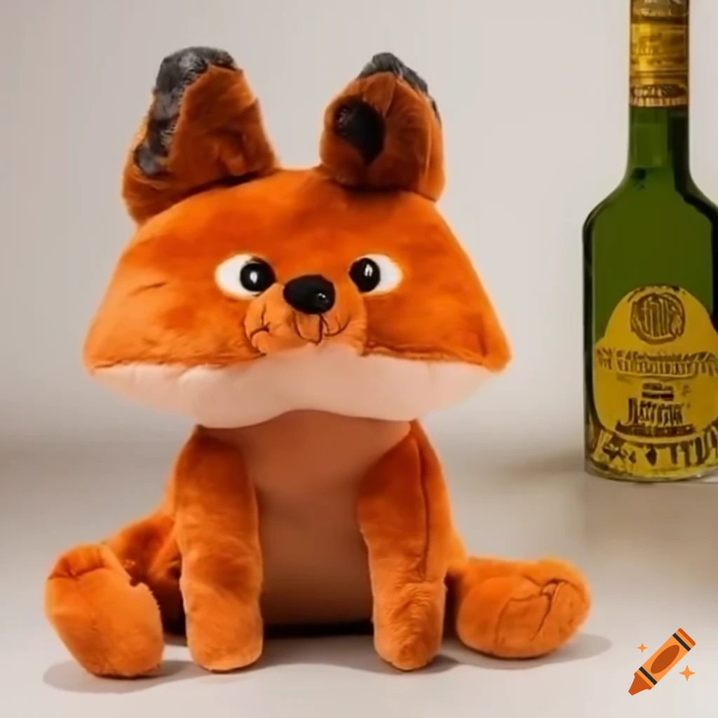 Overweight fox plushie with tequila glass