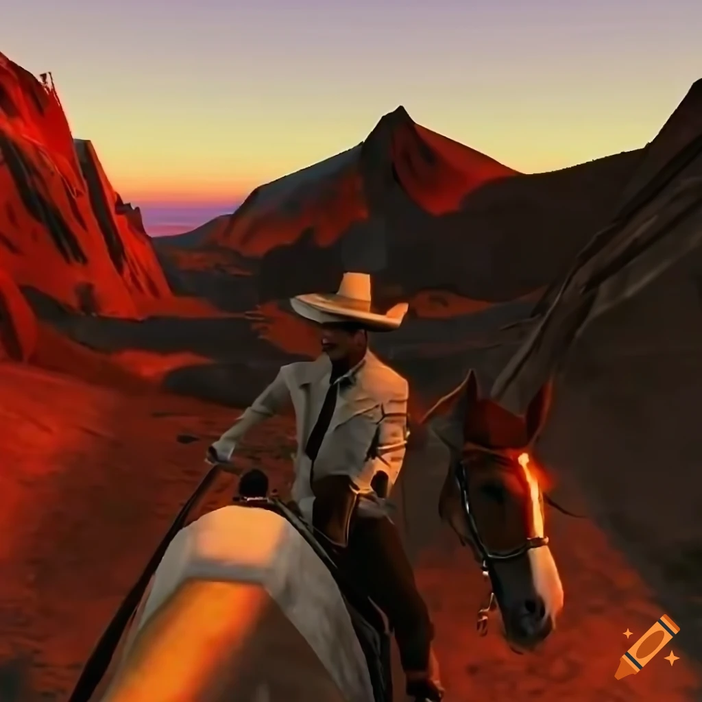 Cowboys in Dolce & Gabbana suits having tequila drink in the mountains while riding horses