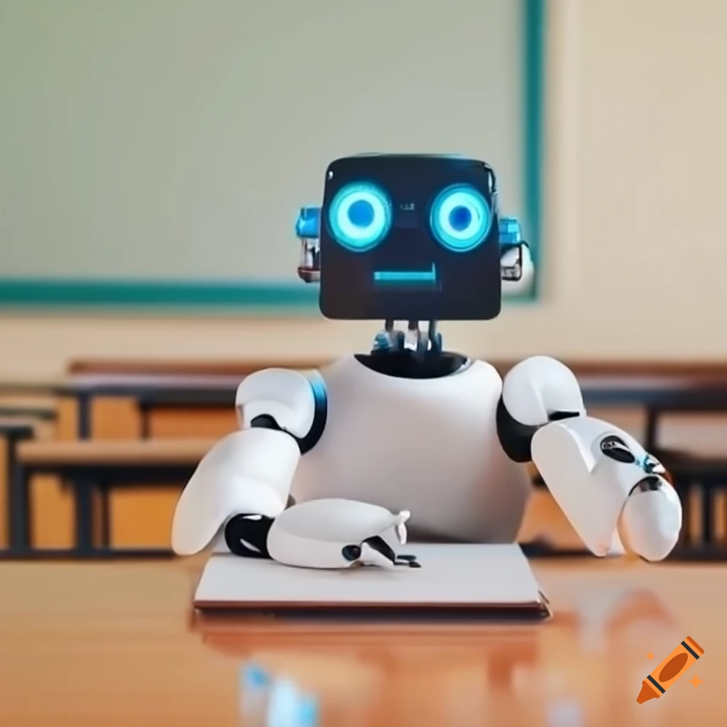 Robot studying in a classroom on Craiyon