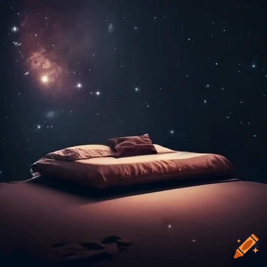 Floating bed in dark space on Craiyon