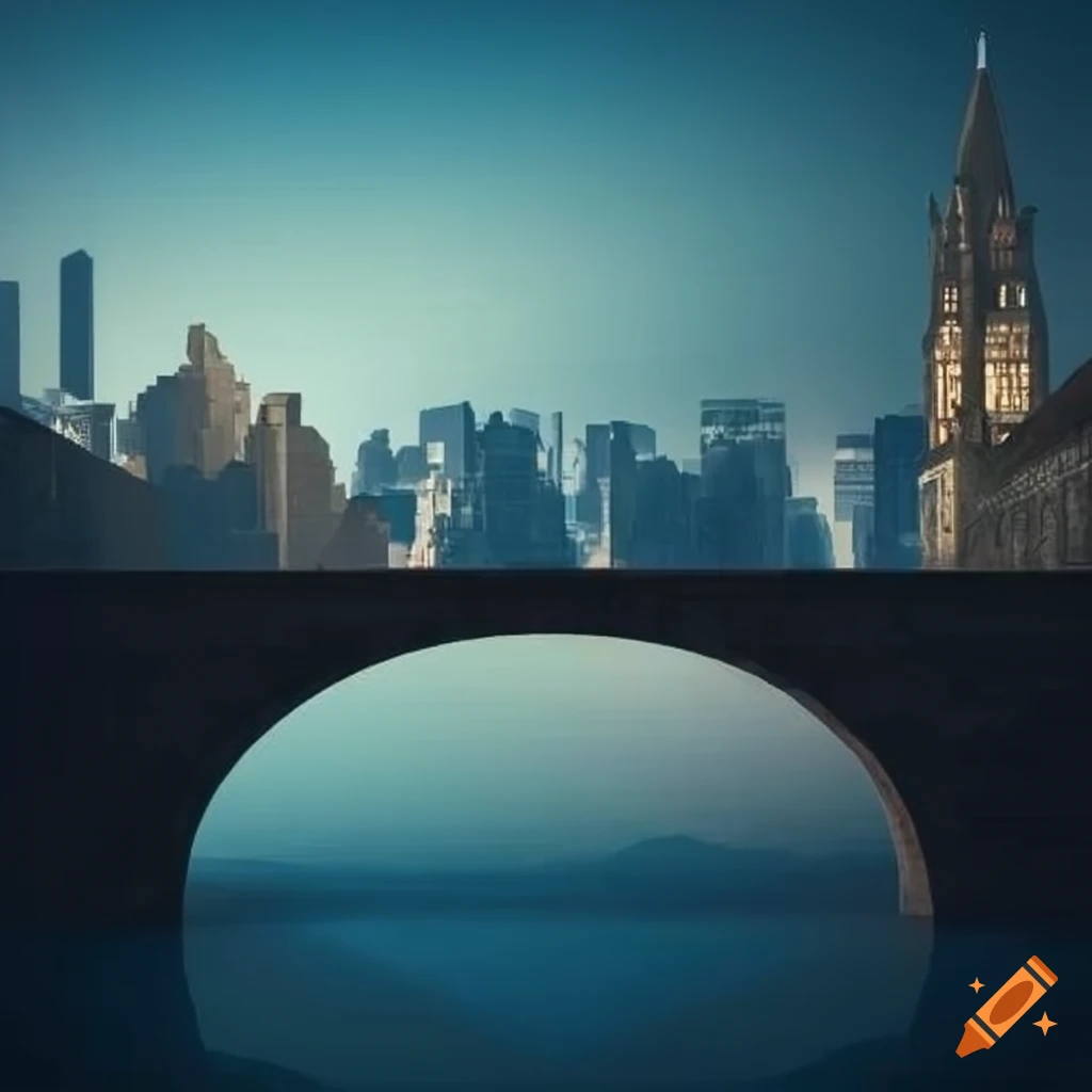 Stone bridge with city in the background