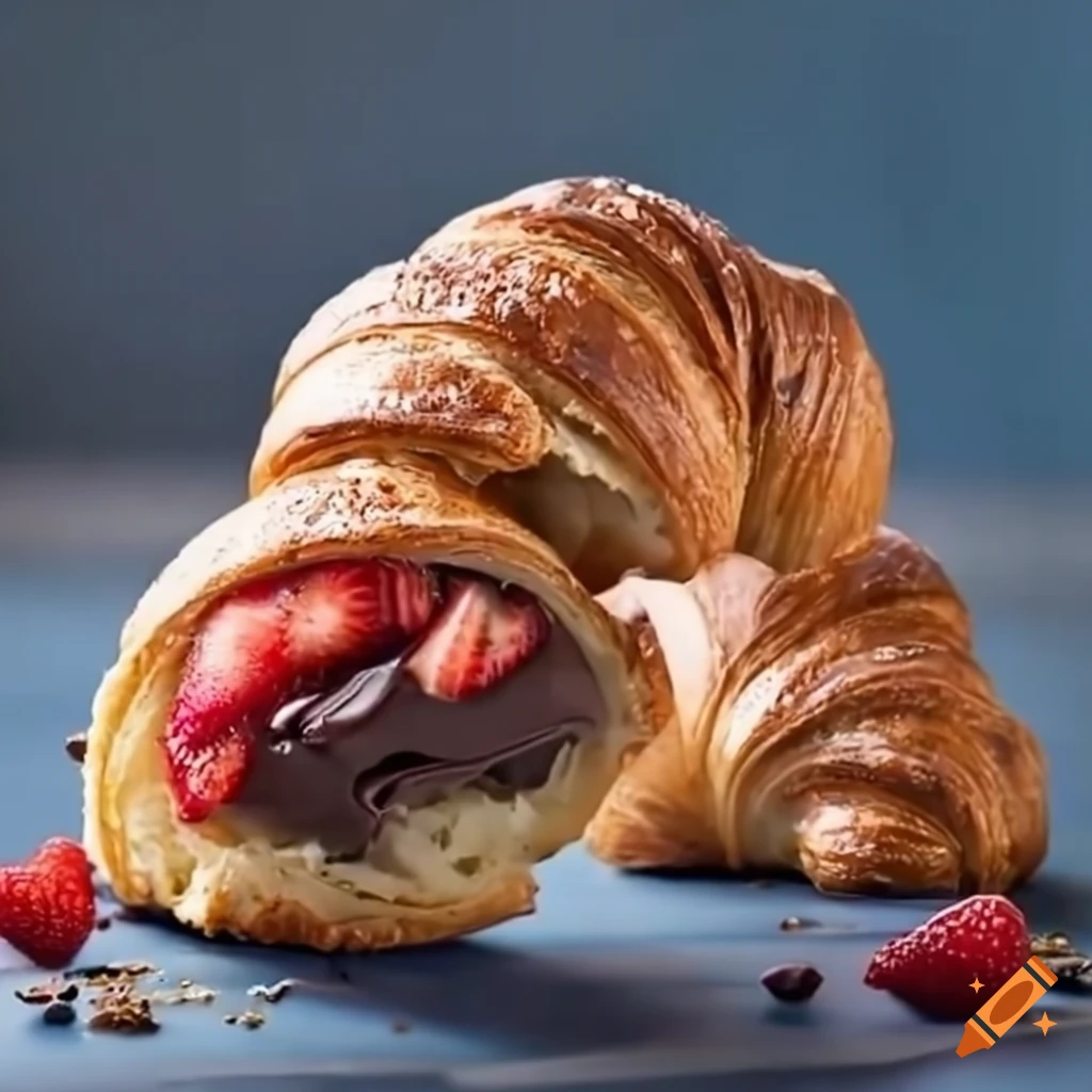 Croissant filled with sweets, either Nutella with strawberries