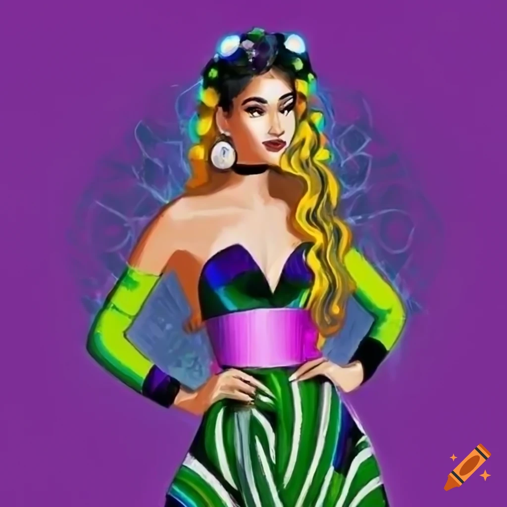 Digital painting of confident streamer Narain with allure and vibrant attire