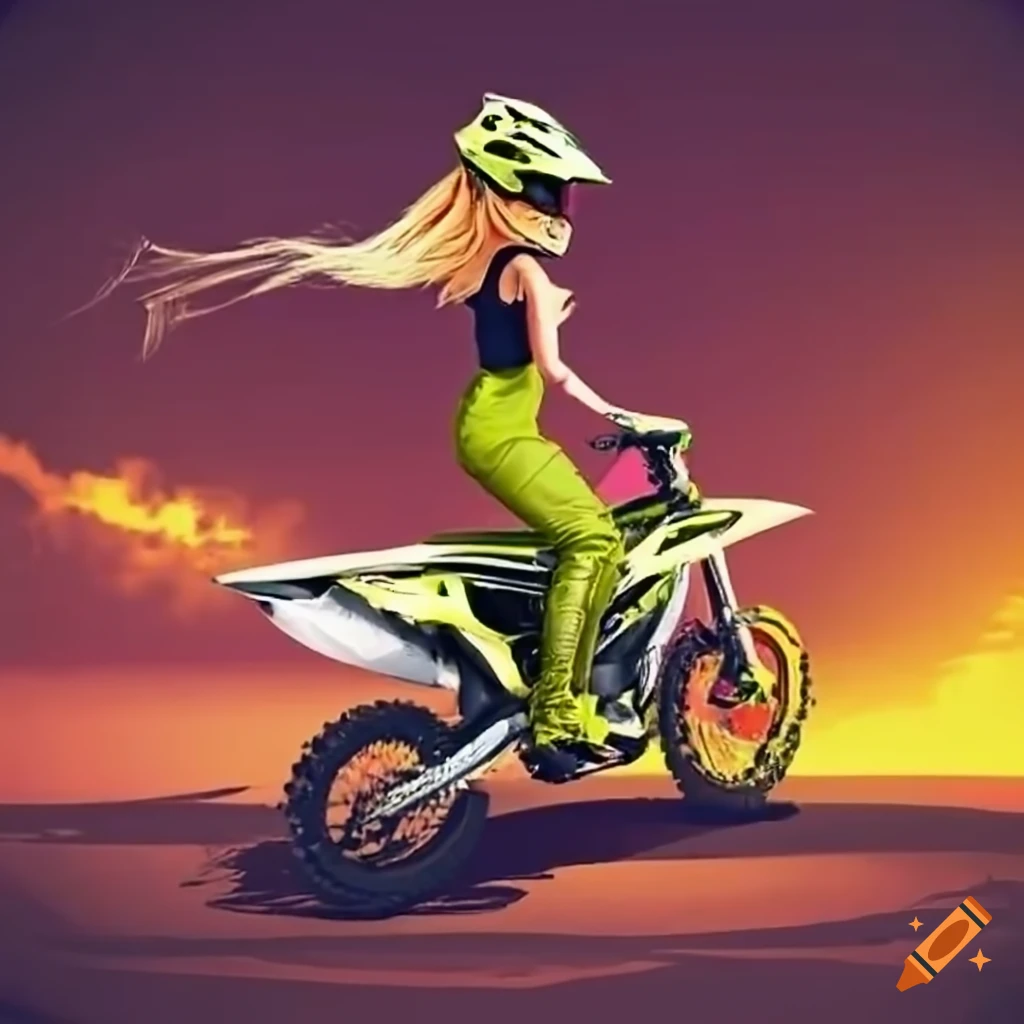 Female motocross rider with motorcycle helmet
