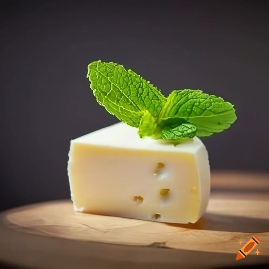Cheese with a mint leaf