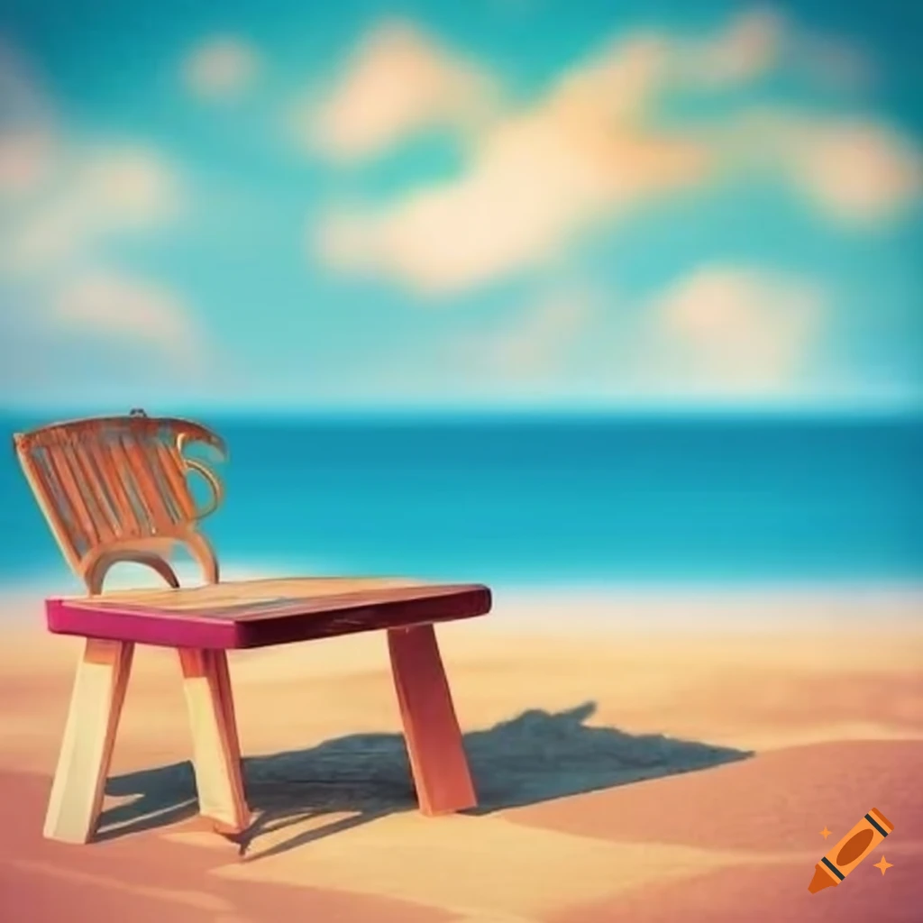 Beach scene with a seat and table