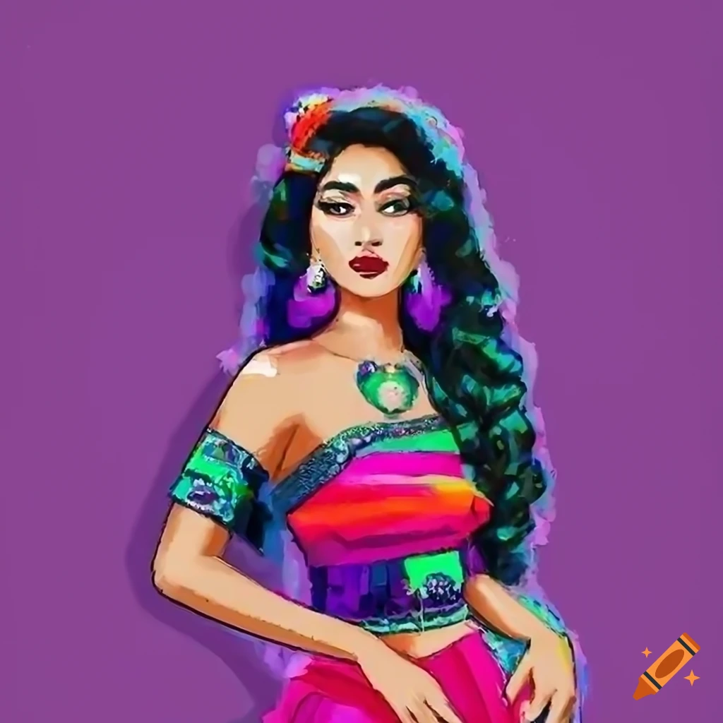 Digital painting of confident streamer Narain with allure and vibrant attire